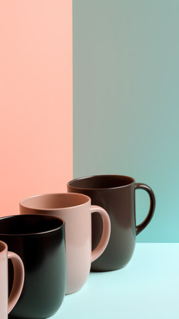 Coffee mugs on a pastel background. 3d renderingの素材