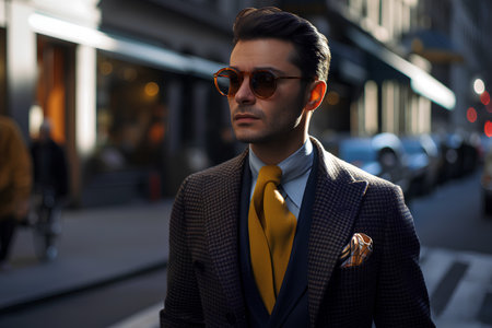 Portrait of a handsome young man in a business suit and sunglasses.の素材