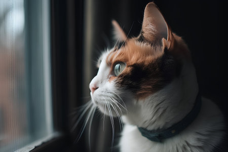 Portrait of a cat looking out the window. Shallow depth of field.の素材