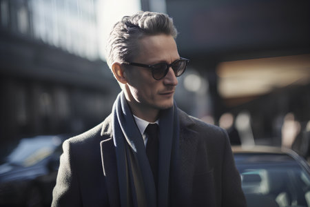 Portrait of a handsome man in a coat and eyeglassesの素材