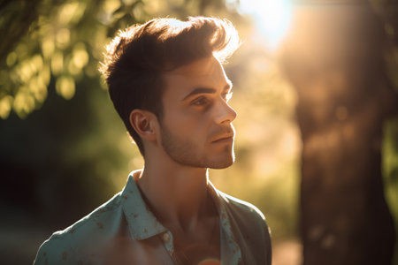 Portrait of a handsome young man outdoors. Men's beauty, fashion.の素材