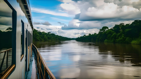 View from the boat on the Amazon river in Peru, South Americaの素材