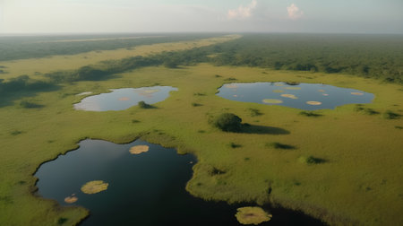 Aerial view of Okavango Delta, Botswana, Africaの素材