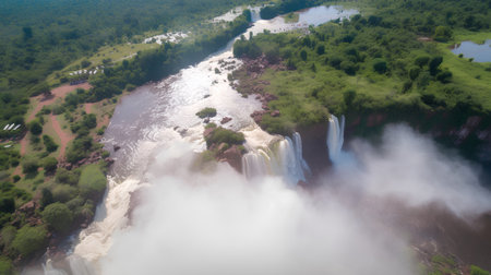 Aerial view of Iguazu Falls on border of Brazil and Argentinaの素材