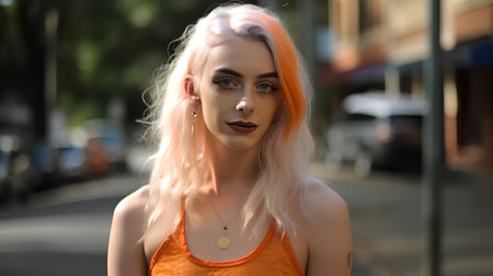 Portrait of a beautiful young woman with blonde hair and bright makeupの素材