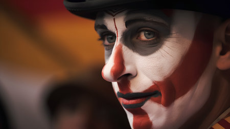 close-up portrait of a man with mime make-upの素材