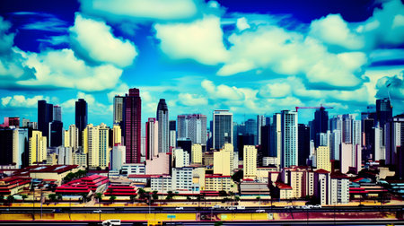 Cityscape of Bangkok with blue sky and white clouds, Thailand.の素材