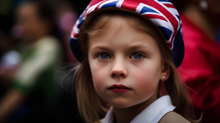 Portrait of a little girl with blue eyes and red bandanaの素材
