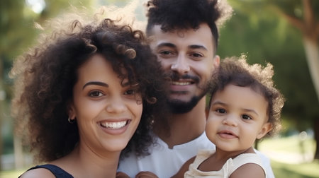 Portrait of a happy mixed race family smiling at the camera.の素材