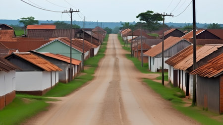 Rural road with houses in the countryside of Mozambique.の素材
