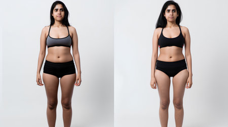 Collage of woman with different body types in underwear on white backgroundの素材