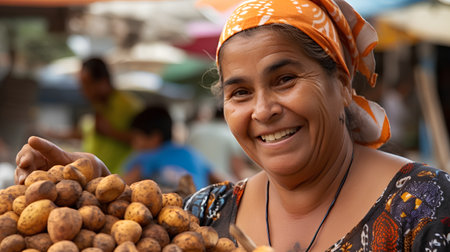 Cambodia, Siem Reap 12/08/2014 Portrait of an old woman selling fruits in the street marketの素材