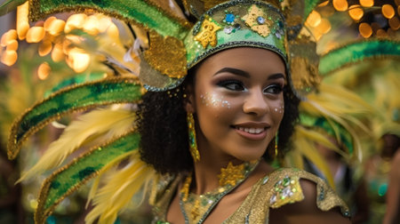 Unidentified Carnival dancer on the parade on Warsaw Multicultural Street Parade in Warsaw, Poland.の素材