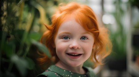 Portrait of a red-haired girl with freckles.の素材