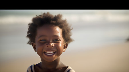 Portrait of smiling african american little girl on the beachの素材