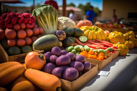 Fruits and vegetables at a farmers market. Selective focus.の素材
