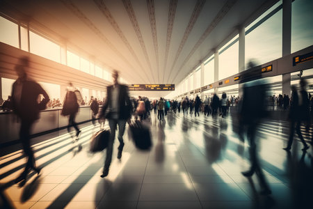 passengers in the airport terminal, toned image, long exposureの素材