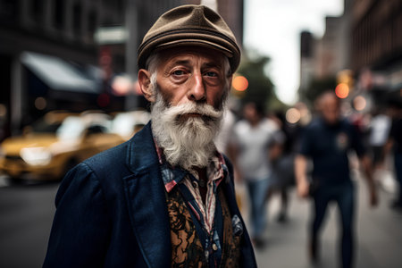 Portrait of an old man with a gray beard on the streets of New York Cityの素材