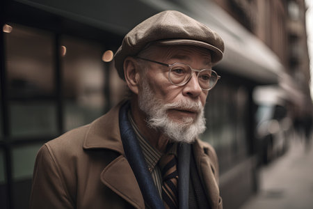 Portrait of a senior man wearing a beret in the cityの素材