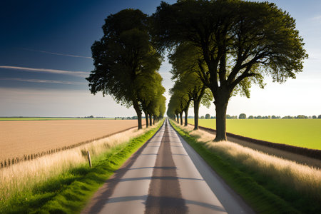 Country road through the fields and trees in the countryside of the Netherlandsの素材
