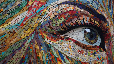 Colorful glass mosaic in the shape of a woman's eye.の素材