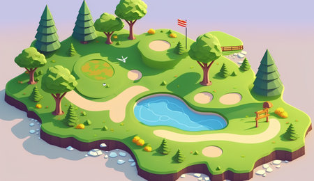 Isometric park with trees and lake. Vector illustration. Eps10の素材
