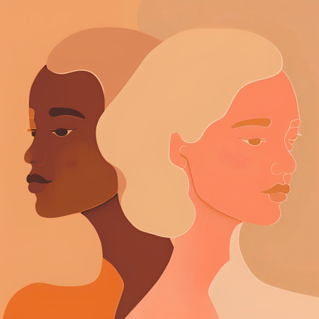 Illustration of two beautiful women with different skin colors. Vector illustrationの素材
