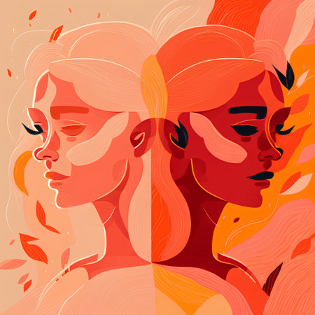 Vector illustration of two beautiful women with closed eyes and long hair.の素材