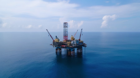 Oil and gas platform in the middle of the sea with blue skyの素材