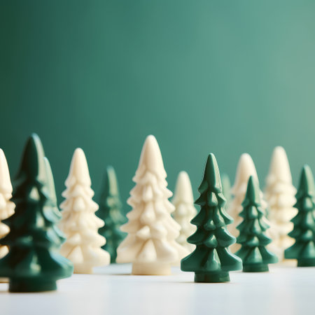Christmas tree made of plasticine on a green background with copy spaceの素材