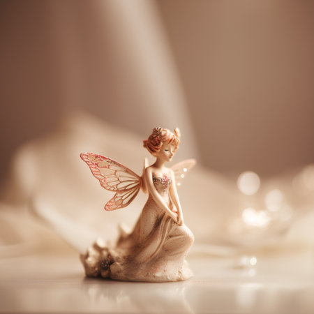 beautiful little fairy on a white background with bokeh lightsの素材