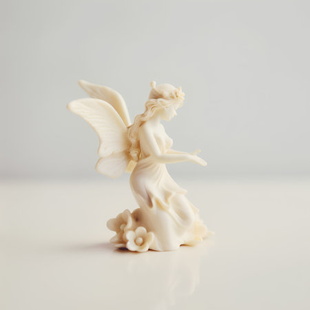 Angel figurine on a white background. Shallow depth of field.の素材