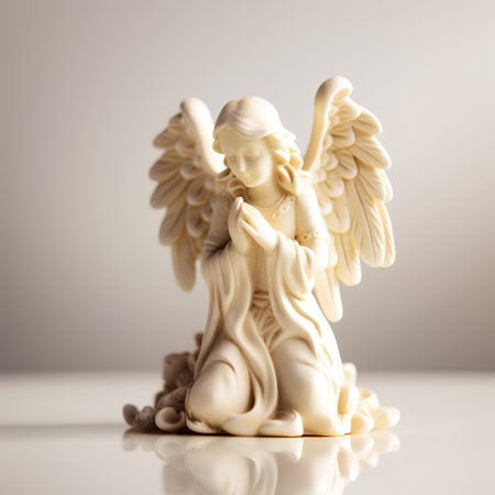 Angelic figurine on a white background. Conceptual image.の素材