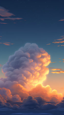 3D render of a cloud in the sky at sunset with starsの素材