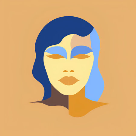 Woman face with blue hair and yellow eyes. Vector illustration in flat styleの素材