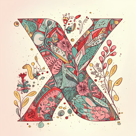 Hand-painted art design. Letter X in zentangle style. Vector illustrationの素材