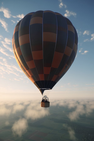 Hot air balloon in the sky over the clouds. 3d renderの素材