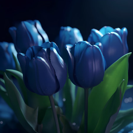 Blue tulips on a dark blue background. Close-up.の素材