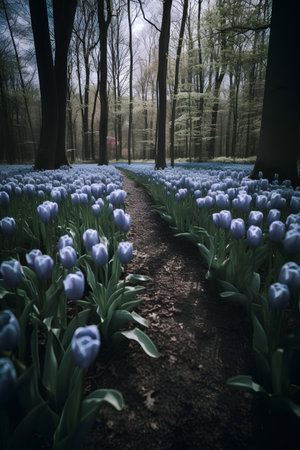 Tulips in the park, Holland, Europe. Toned.の素材
