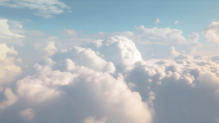 Aerial view of cloudscape with blue sky and white clouds.の素材