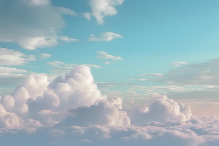 Blue sky background with tiny clouds. Nature composition. 3d renderの素材