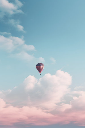 Hot air balloon flying in the blue sky. 3D Renderingの素材
