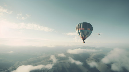 Hot air balloon flying over the clouds. 3D Rendering.の素材