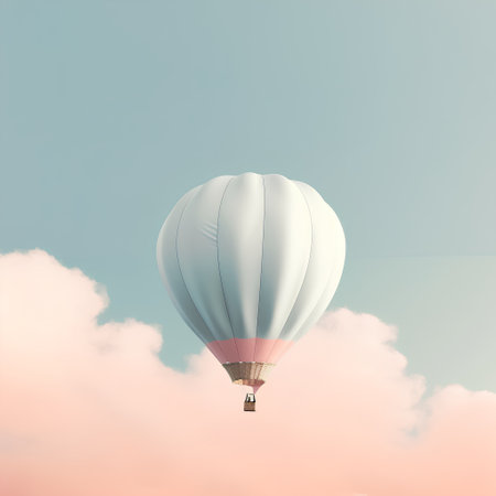 Hot air balloon in the sky. 3D rendering. Vintage style.の素材