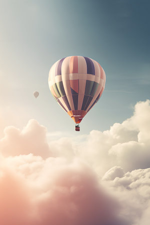 Colorful hot air balloon flying high in sky. 3D Renderingの素材