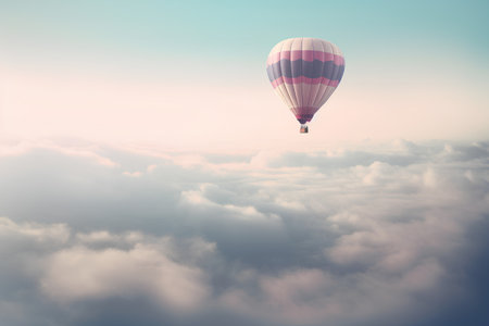 Colorful hot air balloon flying over the clouds. 3D Renderingの素材