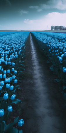 Tulips in an agricultural field in the Netherlands at sunset.の素材