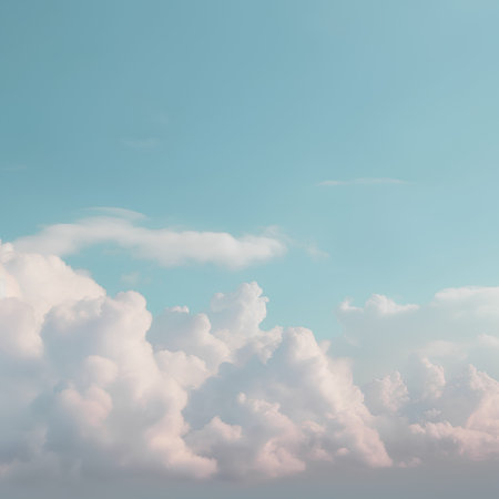 Cloudy blue sky background with tiny clouds, 3d illustration.の素材