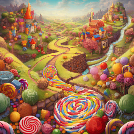 Fantasy fantasy landscape with colorful candies - illustration for children.の素材