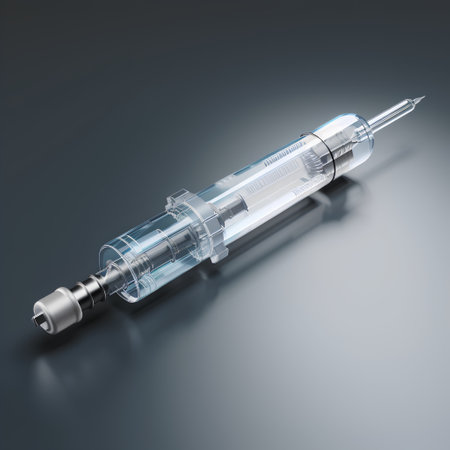 syringe on a gray background. 3d rendering. 3d illustrationの素材